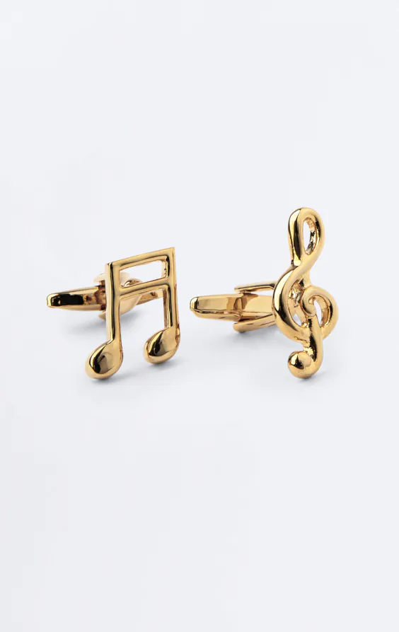 Goldfarbene Manschettenknöpfe mit Violinschlüssel und Musiknote