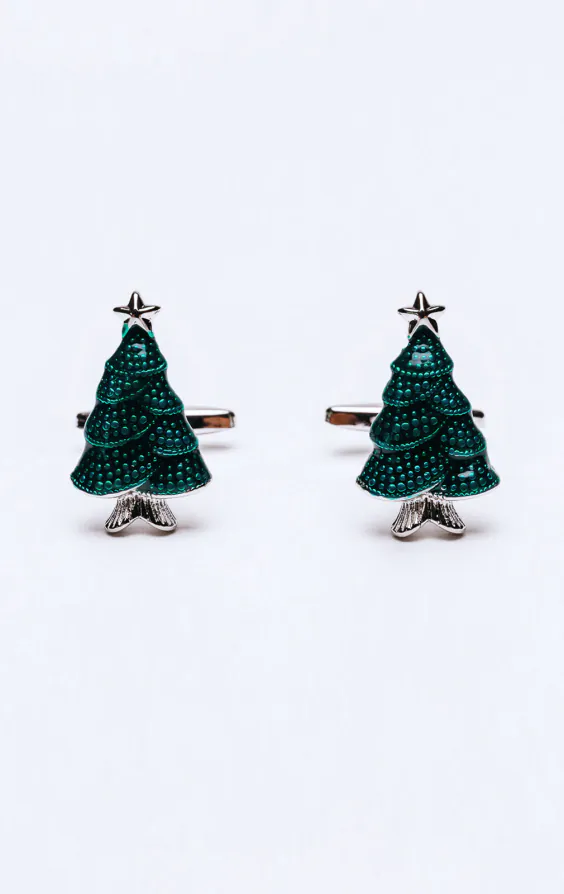 Manschettenknöpfe mit grünem Weihnachtsbaum
