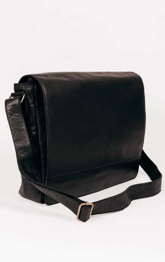 Große Kuriertasche aus schwarzem Leder - photo 2
