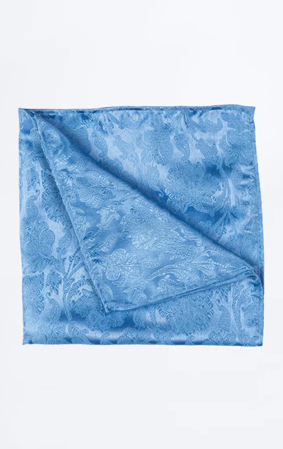 Mittelblaue Jacquard-Einstecktuch mit Blattmuster Mittelblaue Jacquard-Einstecktuch mit Blattmuster
