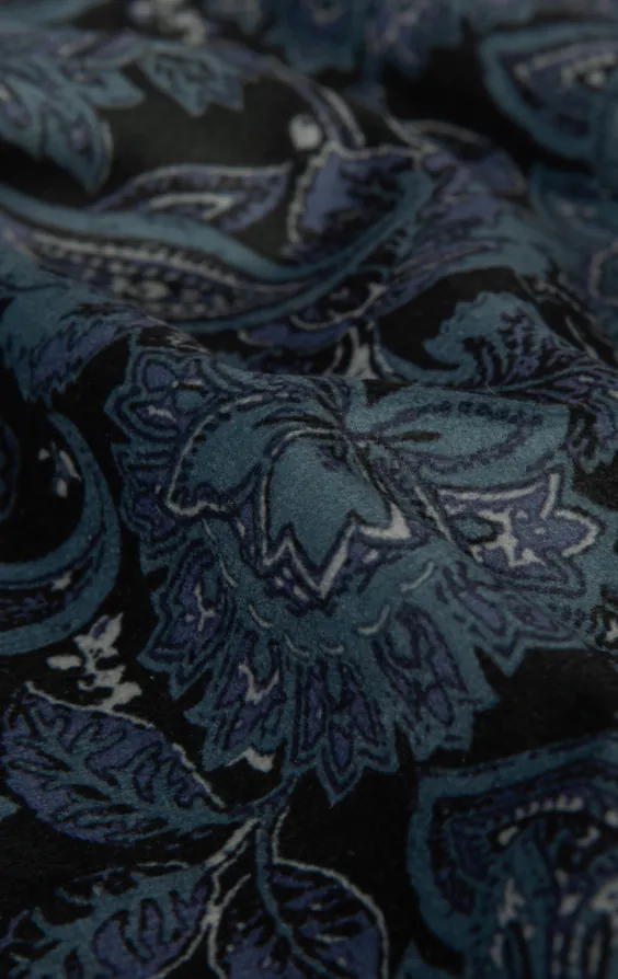 Blaue Smoking Jackett mit Paisley-Samtdruck und Steigendem Revers - photo 7
