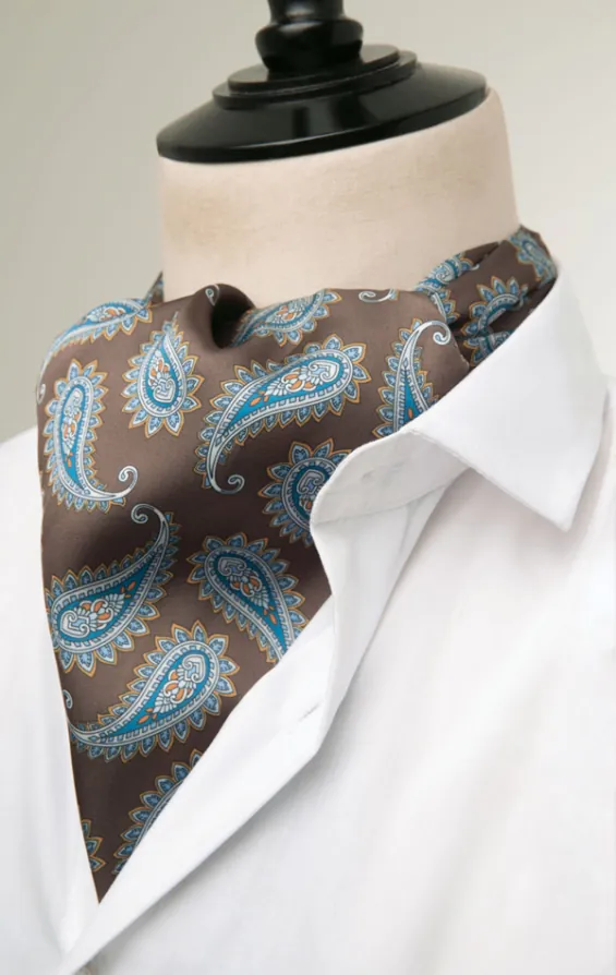 Krawattenschal, braun, blaues Paisley Muster