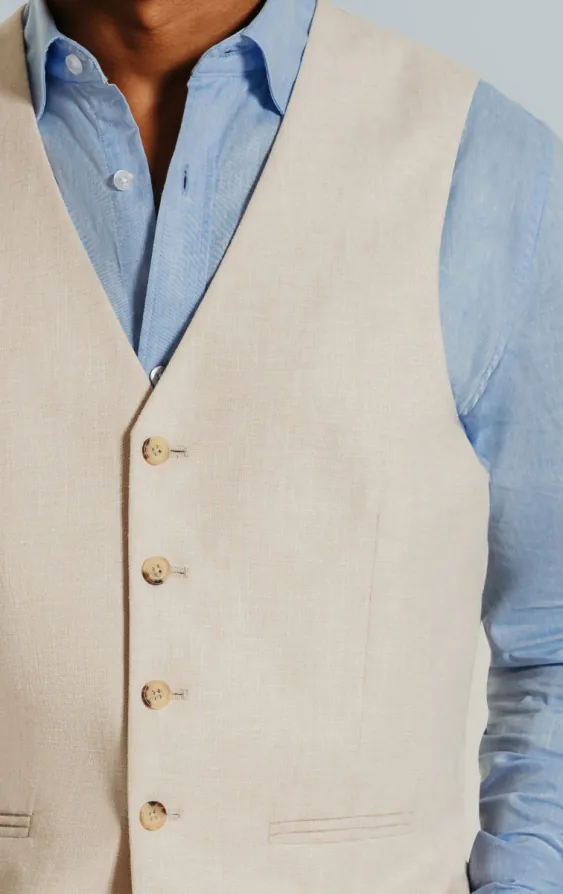 Leinen Weste, Cremefarben, Slim-Fit - photo 1