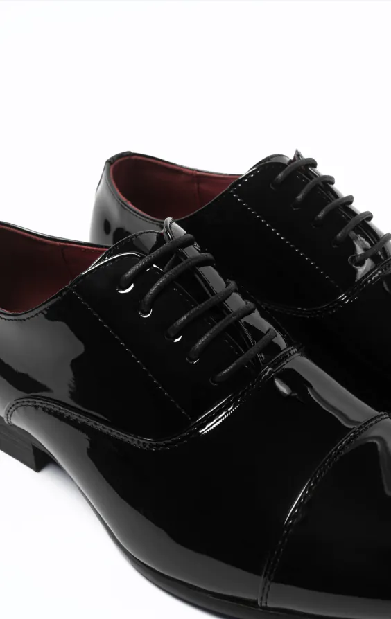 Schwarz Lack Oxford Zehenkappe Schuhe - photo 3