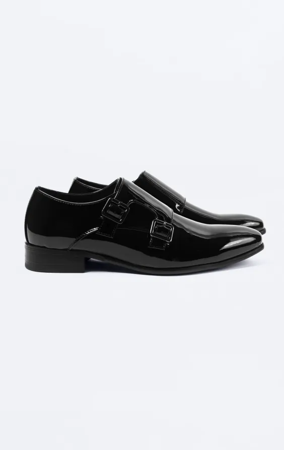 Monk Schuh, schwarz, Lackleder