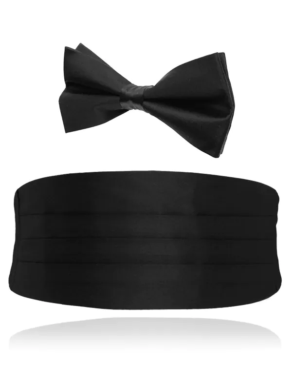 Set, Kummerbund und Fliege, Seide, schwarz Set, Kummerbund und Fliege, Seide, schwarz