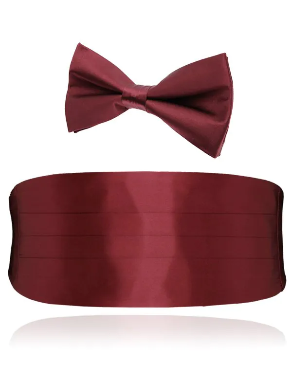 Set, Kummerbund und Fliege, Seide, weinrot