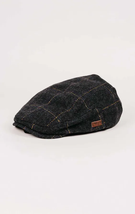 Marineblaue Twill-Karo-Flachmütze