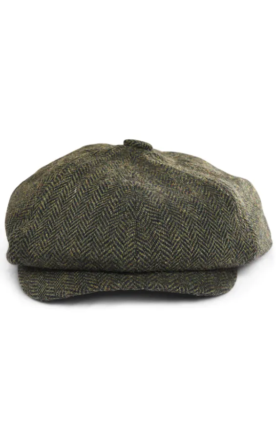 Olivgrün Fischgrätenmuster Baker Boy Tweed Mütze - photo 1