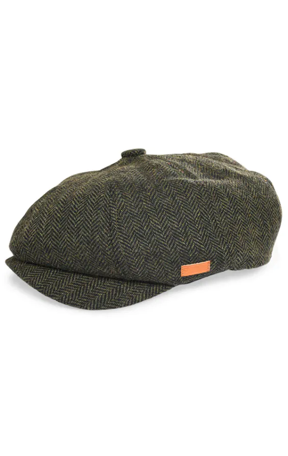 Olivgrün Fischgrätenmuster Baker Boy Tweed Mütze
