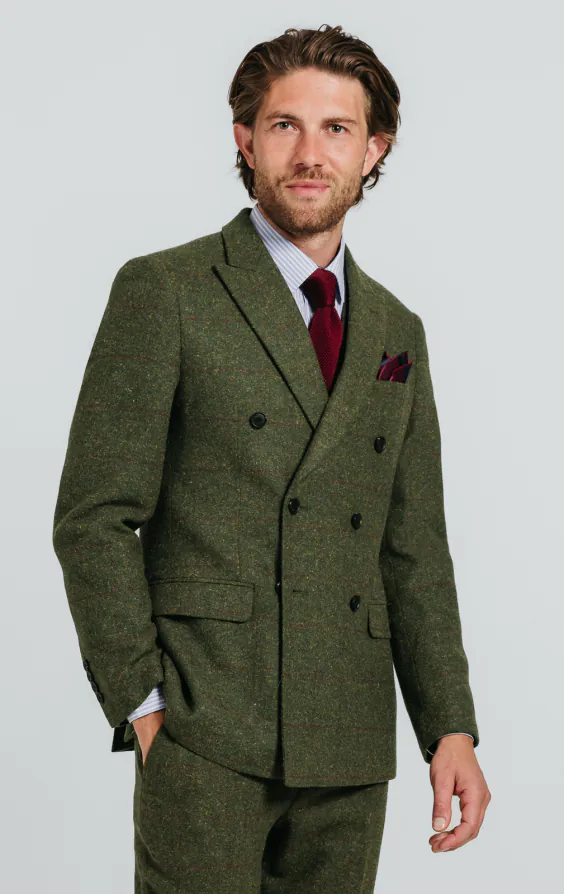 Tweed Jackett, Grün, Großes Karo, Zweireihig
