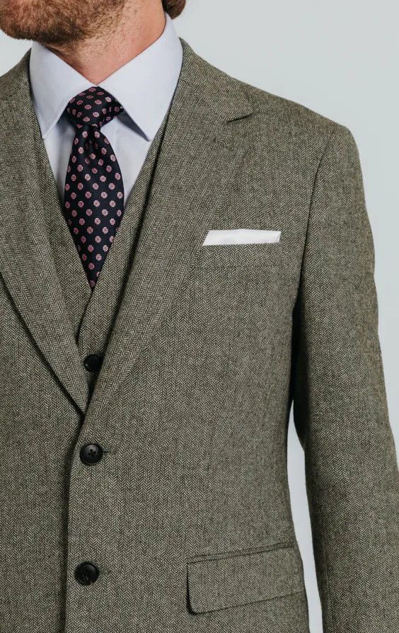 Salbeigrün Fischgrätenmuster Tweed 3-Teilig Anzug - photo 4 Salbeigrün Fischgrätenmuster Tweed 3-Teilig Anzug - photo 4