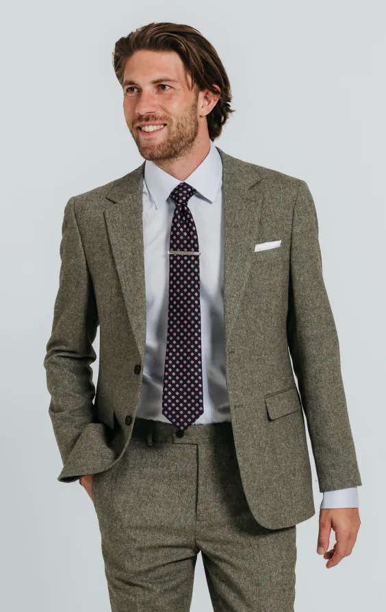 Salbeigrün Fischgrätenmuster Tweed Anzug Jackett Salbeigrün Fischgrätenmuster Tweed Anzug Jackett