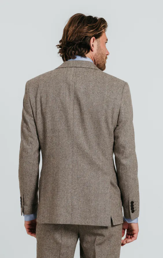 Braun Fischgrätenmuster Tweed Anzug Jackett - photo 1