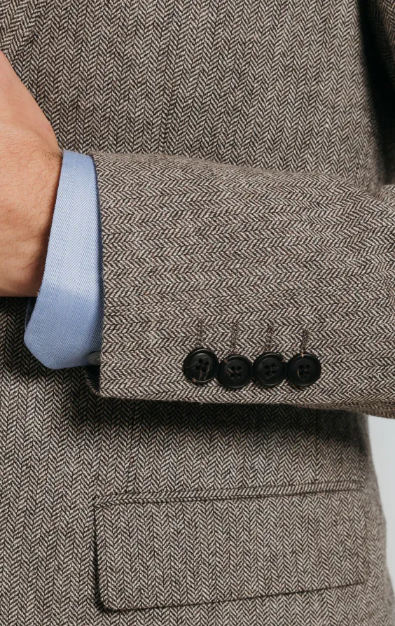 Braun Fischgrätenmuster Tweed Anzug Jackett - photo 2