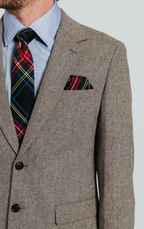 Braun Fischgrätenmuster Tweed Anzug Jackett - photo 3