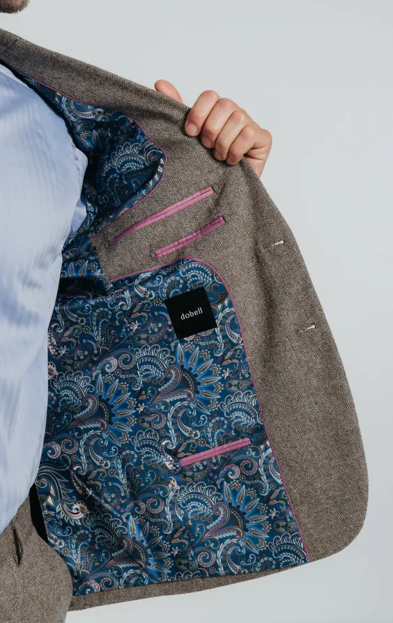 Braun Fischgrätenmuster Tweed Anzug Jackett - photo 4