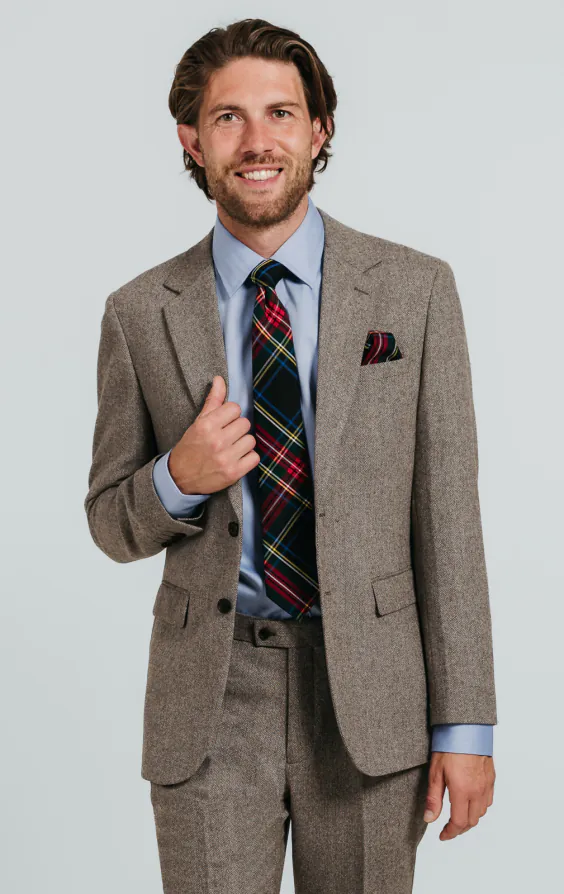 Braun Fischgrätenmuster Tweed Anzug Jackett