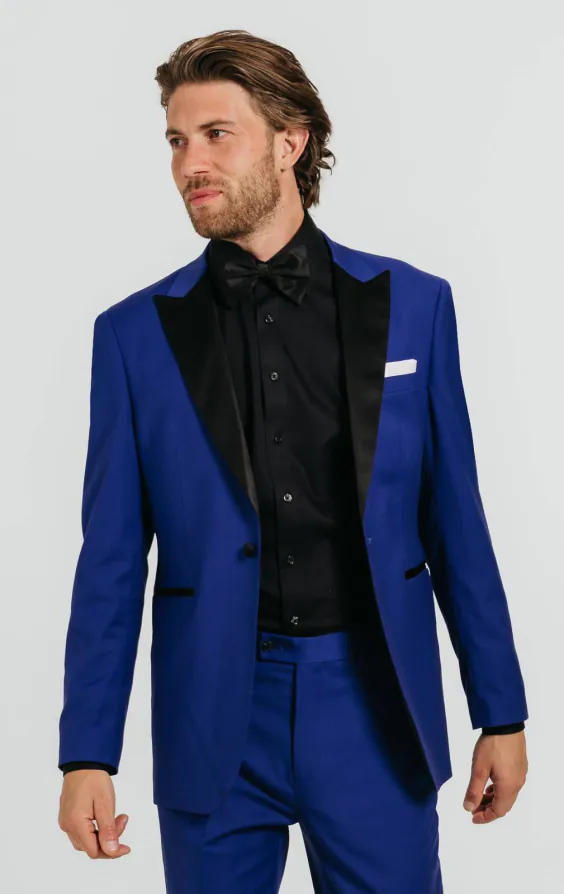 Leuchtend Blau Smoking Jackett mit Steigendem Revers Leuchtend Blau Smoking Jackett mit Steigendem Revers
