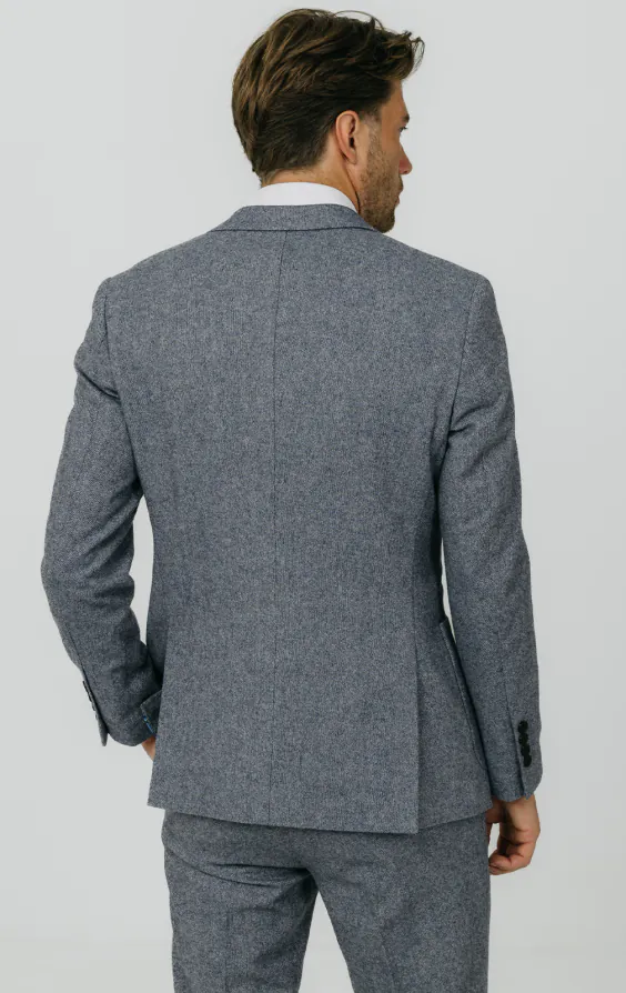 Blau Donegal Tweed Anzug Jackett - photo 5