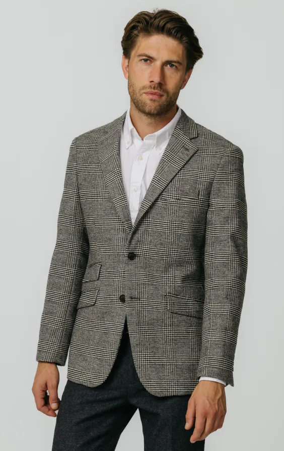 Schwarz und cremefarben Prince of Wales Tweed Karo Jackett