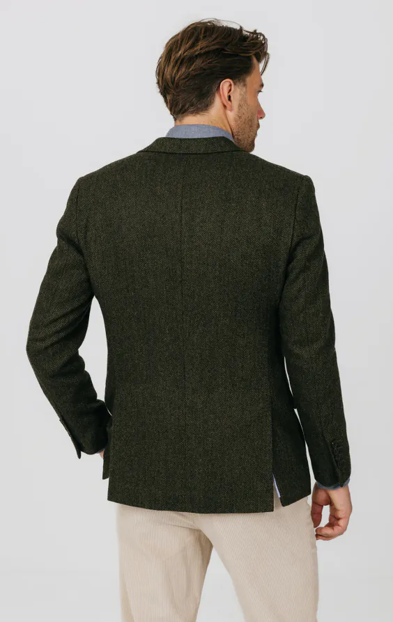 Grüne Tweed Jackett mit Fischgrätmuster - photo 5