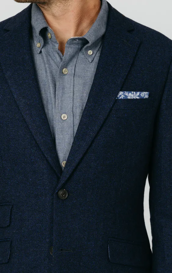 Marineblau Tweed Jackett mit Fischgrätmuster - photo 3 Marineblau Tweed Jackett mit Fischgrätmuster - photo 3