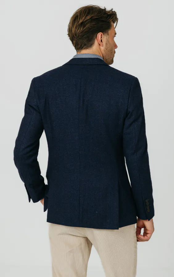 Marineblau Tweed Jackett mit Fischgrätmuster - photo 5 Marineblau Tweed Jackett mit Fischgrätmuster - photo 5