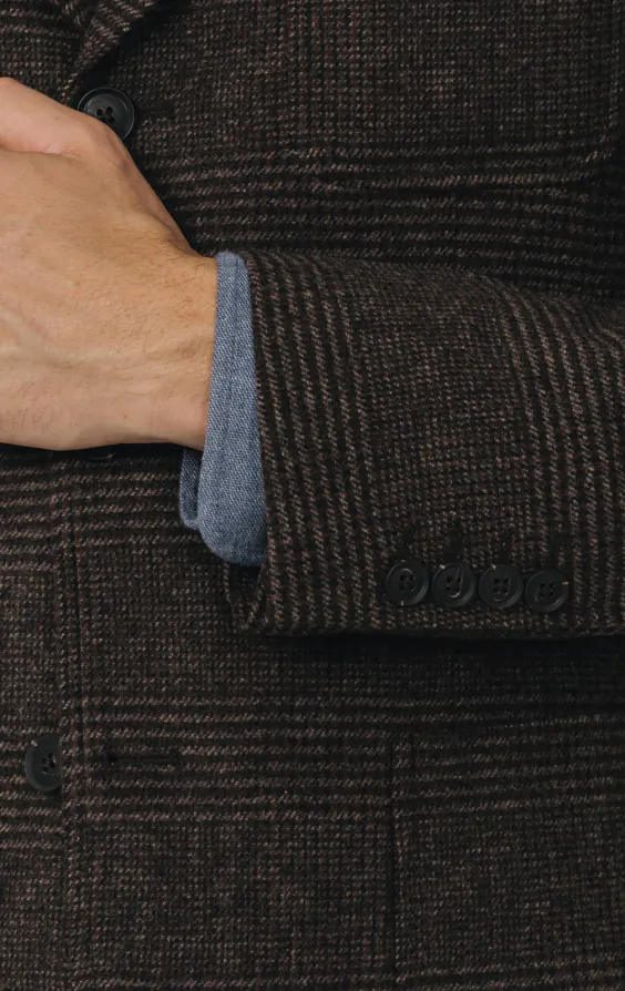 Braune Prince of Wales Tweed Karo Jackett mit aufgesetzten Taschen - photo 2 Braune Prince of Wales Tweed Karo Jackett mit aufgesetzten Taschen - photo 2