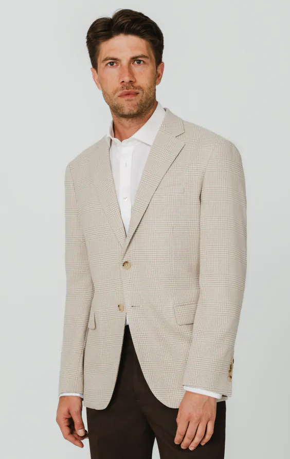 Beige Jacke mit Prince-of-Wales-Karomuster
