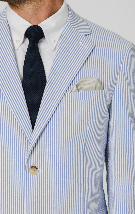 Blau-weißer Seersucker-Anzugjacke - photo 3