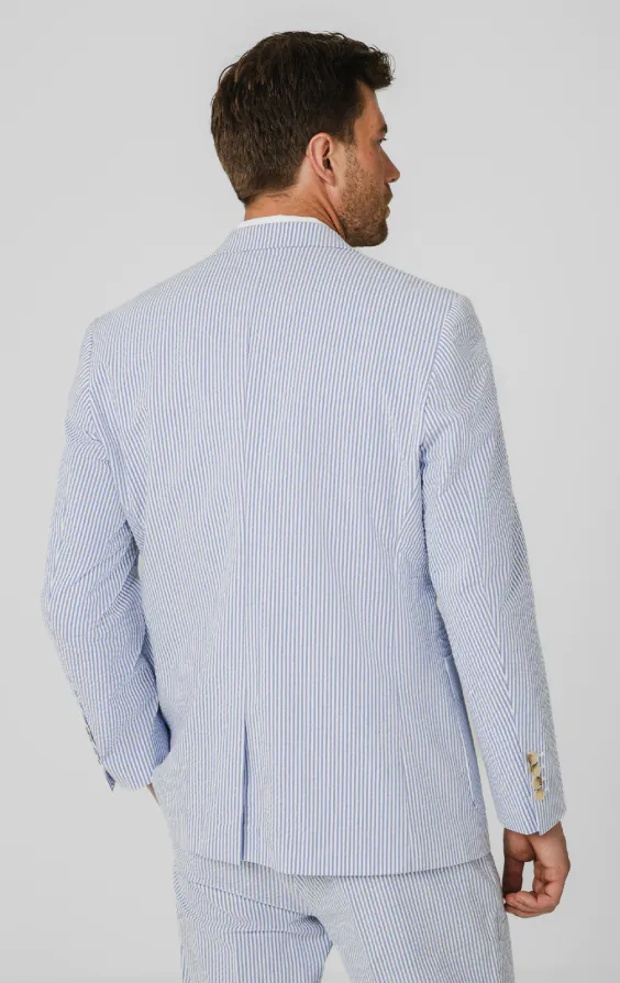 Blau-weißer Seersucker-Anzugjacke - photo 5