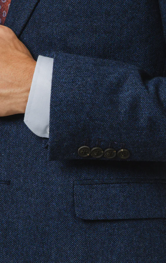 Blau Fischgrätenmuster Tweed Anzug Jackett - photo 2