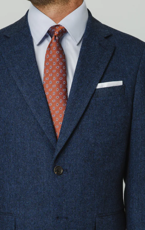 Blau Fischgrätenmuster Tweed Anzug Jackett - photo 3