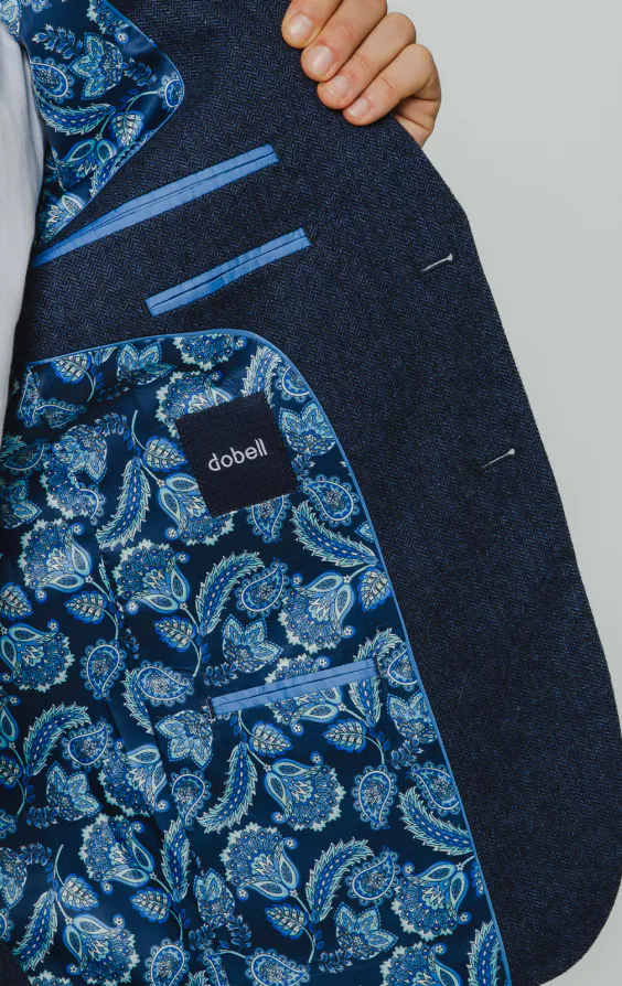 Blau Fischgrätenmuster Tweed Anzug Jackett - photo 4