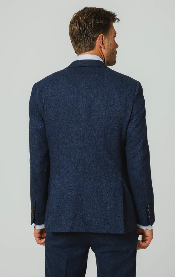 Blau Fischgrätenmuster Tweed Anzug Jackett - photo 5