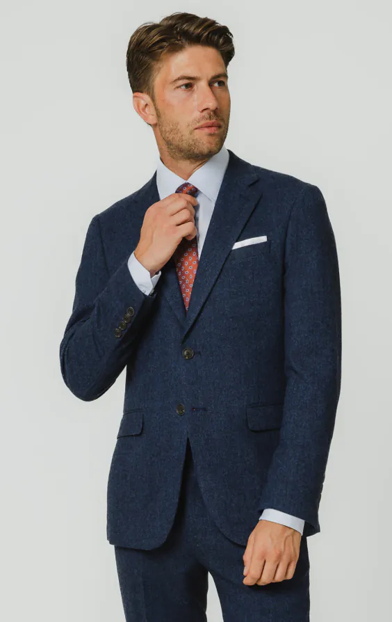 Blau Fischgrätenmuster Tweed Anzug Jackett