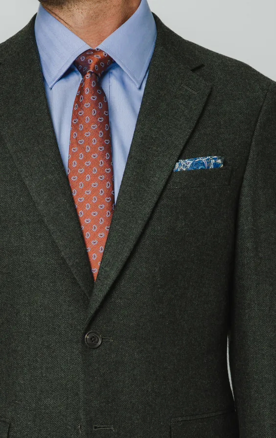 Dunkelgrün Fischgrätenmuster Tweed Anzug Jackett - photo 3 Dunkelgrün Fischgrätenmuster Tweed Anzug Jackett - photo 3