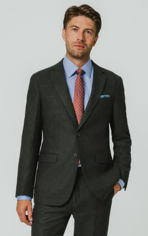 Dunkelgrün Fischgrätenmuster Tweed Anzug Jackett Dunkelgrün Fischgrätenmuster Tweed Anzug Jackett