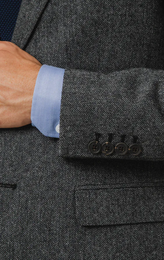 Grau Fischgrätenmuster Tweed Anzug Jackett - photo 2