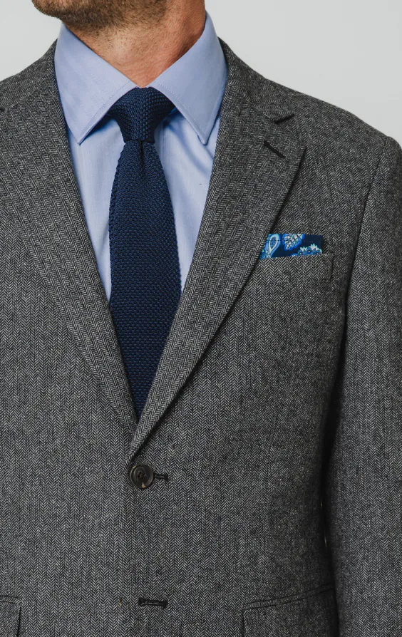 Grau Fischgrätenmuster Tweed Anzug Jackett - photo 3