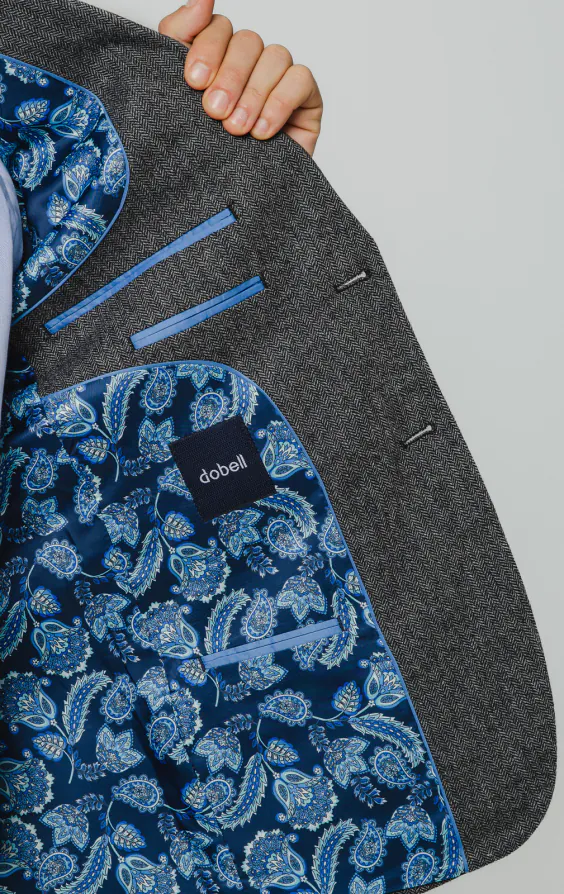 Grau Fischgrätenmuster Tweed Anzug Jackett - photo 4