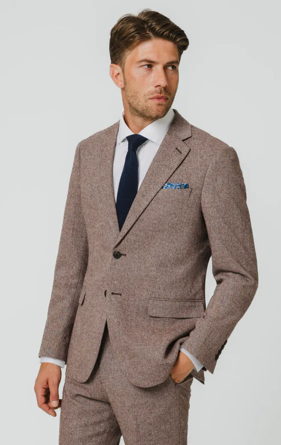 Rotholz Fischgrätenmuster Tweed Anzug Jackett Rotholz Fischgrätenmuster Tweed Anzug Jackett
