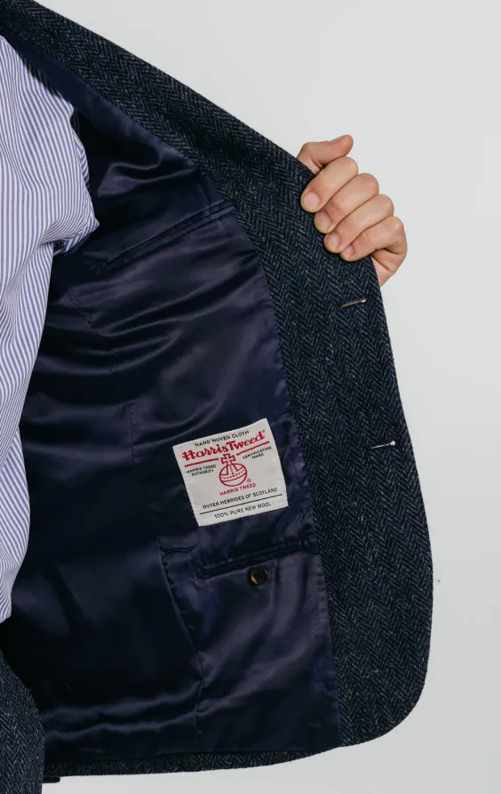 Harris Tweed Jackett, Blau, Fischgrätenmuster - photo 4