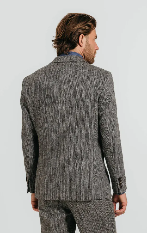 Harris Tweed Anzug, Fischgrätenmuster, Grau  - photo 5