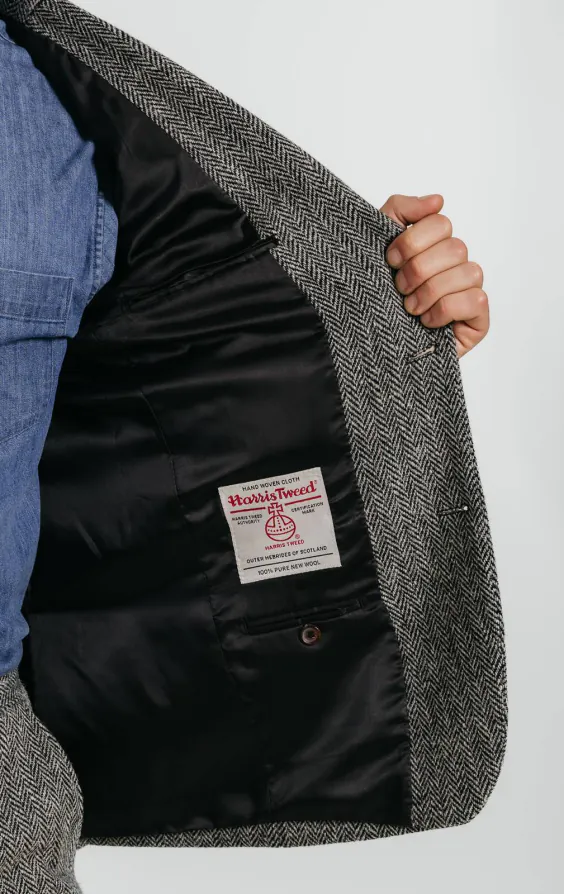 Harris Tweed Anzug, Fischgrätenmuster, Grau  - photo 4