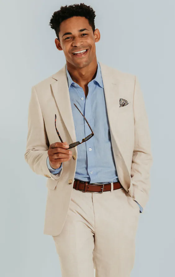 Leinen Blazer, Cremefarben, Slim-Fit Leinen Blazer, Cremefarben, Slim-Fit