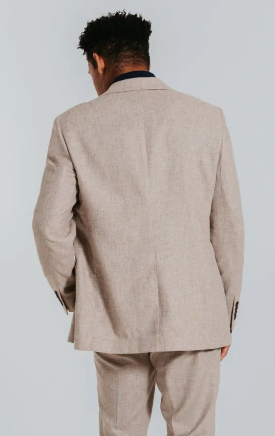Leinen Anzug, Sandfarben, Slim-Fit, 3-Teilig - photo 2