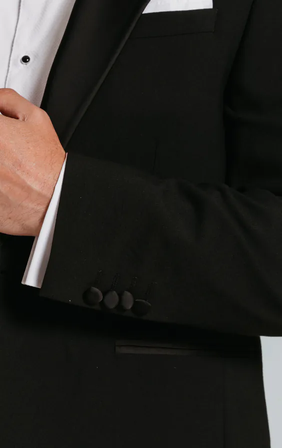 Dobell Schwarzer Slimfit Smoking Jackett mit Steigendem Revers - photo 2