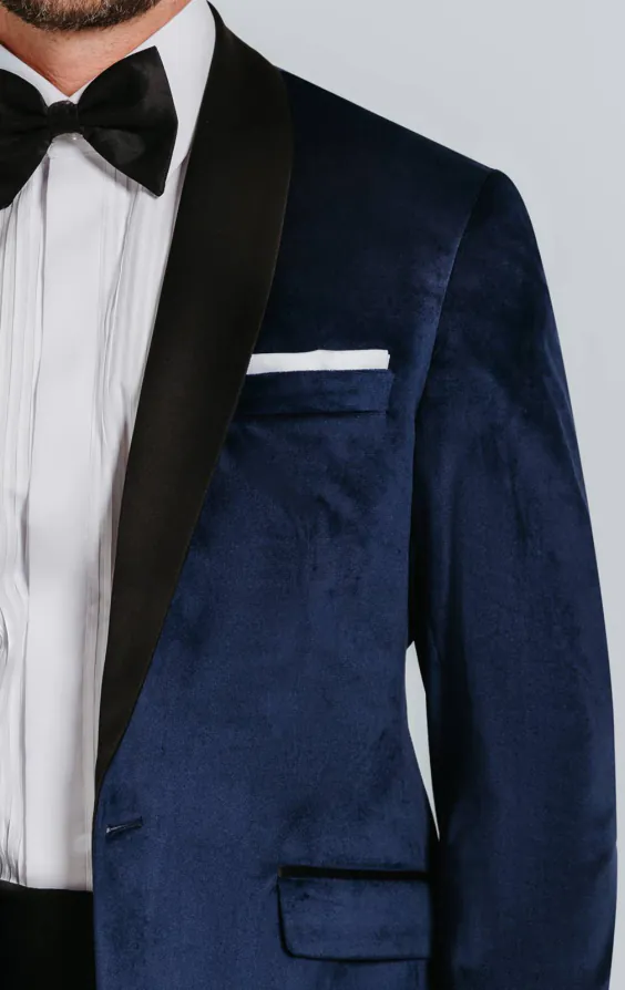 Smoking Marineblau, Samt mit Schwarzer Hose - photo 4 Smoking Marineblau, Samt mit Schwarzer Hose - photo 4